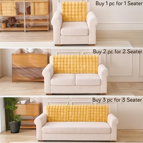Image of HOKIPO 'FurHug' Luxury Faux Rabbit Fur Sofa Backrest Cover with Anti-Slip Backing, Honey Yellow (AR-6289-YLW*1S)