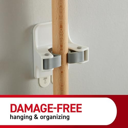 Command Broom & Mop Grippers, Holds up to 4 lbs (17007-HW2ES), 2, Grey/White