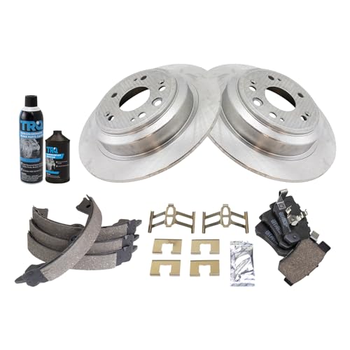 Image of TRQ Rear Brake Pad & Rotor Kit, with Chemical Kit Parking Brake Shoe Set Ceramic Compatible with 2010-2011 Honda Accord Crosstour 2012-2015 Crosstour