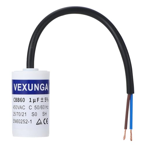 VEXUNGA Condensador de Arranque Motor 1uF 450V CBB60 SH Condensadores 1µf 450VAC 30x51MM para Lavadora Bomba Ventilador Secadora 50/60Hz con Cable