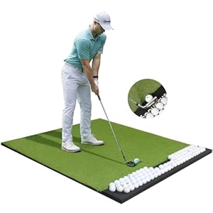 Integrated 5x4ft Golf Mat with Ball Tray, Thickening Golf Mats Practice Outdoor & Indoor, Artificial Turf Mat with 3 Tee for Hitting, Driving, Chipping, Swing in Backyard, Garage or Basement