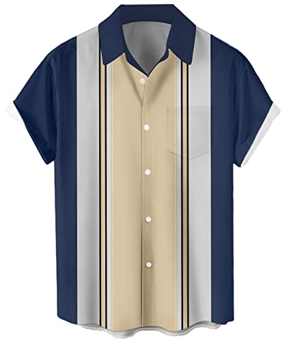 Bowling Shirts for Men Retro Long Sleeve Button Down Shirt