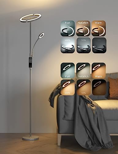 Stehlampe Anten 20W LED mit 7W Leselampe für Büro und Wohnzimmer