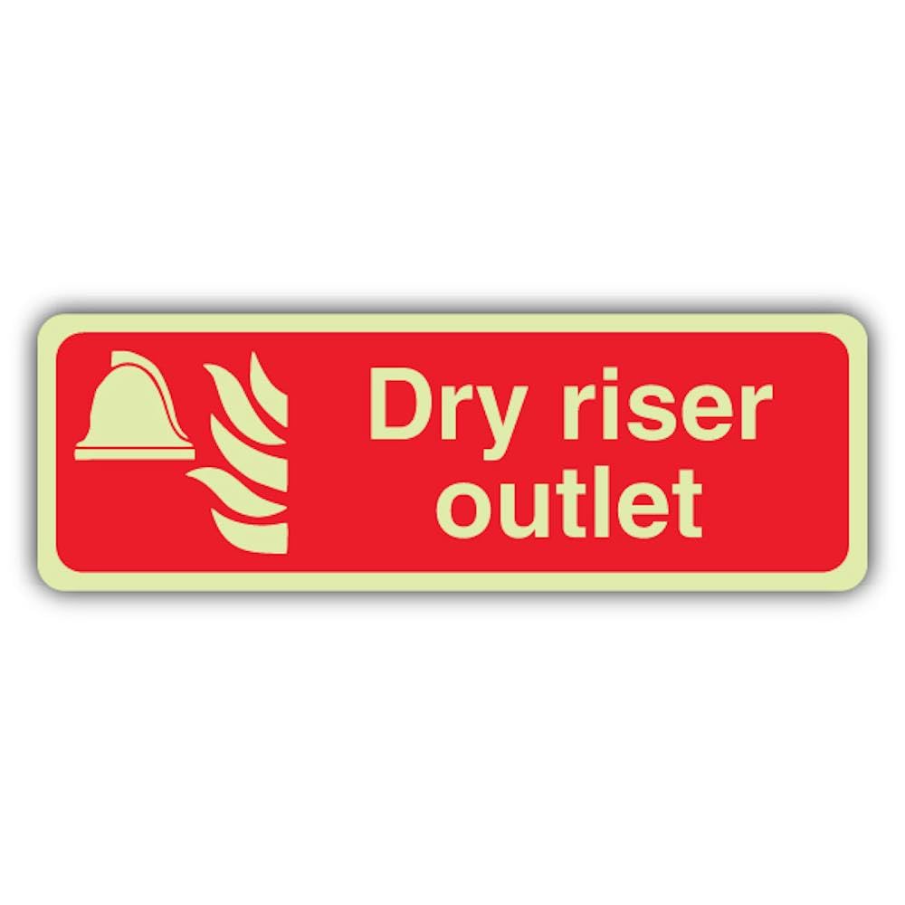 V Safety Photoluminescent Dry Riser Outlet - Landscape Safety Sign - 210 x 70 mm - Self Adhesive Vinyl - Double Glow