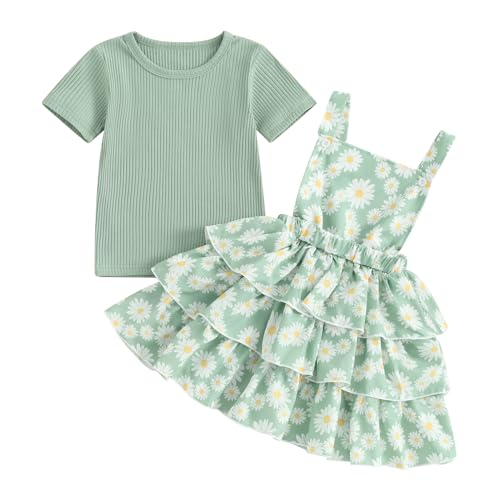 Toddler Girl Summer Clothes Daisy Dress Solid Shirt Ruffle Tutu Skirt Kids Girls Overalls Dress 18M 2T 3T 4T 5T 6Y (Daisy-Green, 5-6 Years)