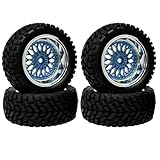 KINGCOO 4Stück 75mm Gummireifen 1,9 Zoll Plating Kunststoffräder Felgen 12mm Hex Ersatzteile für 1/14 1/16 Off Road Buggy Truck Auto 1/10 RC Auf Straße Rallye Rennwagen (Blau, Offset:9mm)