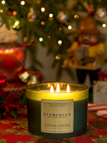 Evergreen Candle | Pine Candle | Luxury Soy & Beeswax Scented Candles For Home | 16 Oz. Large Jar Candles | Christmas Candles | Winter Candle | Organic Gifts For Her #TOP2
