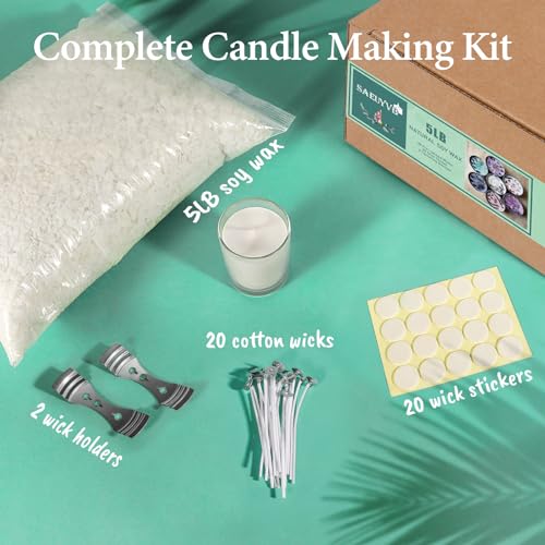 SAEUYVB Soy Candle Wax for Candle Making - Natural Soy Wax Flakes 5 lbs Bag, 20 Cotton Candle Wicks, 20 Wick Stickers & 2 Centering Devices by SAEUYVB - Image 2