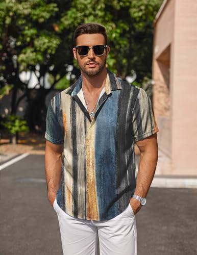 Image of COOFANDY Men's Linen Shirts Short Sleeve Casual Shirts Button Down Shirt for Men Beach Summer Wedding Shirt
