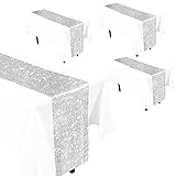 Silver Table Runner - 4pcs Bridal Shower Tablecloth - Sequin Tablecloth for Wedding/Party/Birthday...
