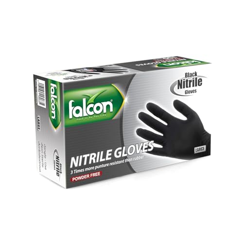 Falcon Nitrile Gloves - Black Powder Free (L) - 100 Pieces