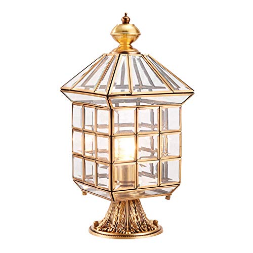 Qianqiusui European Style Column Headlight ，Copper Beautiful Garden Wall Decoration，Waterproof Garden Decorative Lamp (Color : Gold, Size : 25×25×53cm)