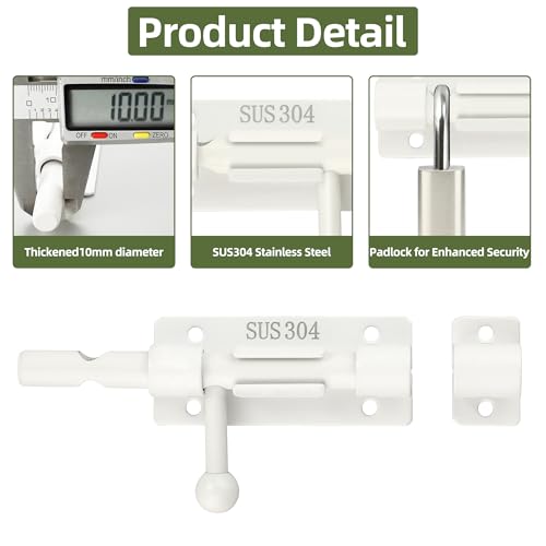 Image of Alise 4 Inch Slide Lock SUS304 Stainless Steel Gate Latch, Slide Bolt Latch,Thickened Heavy Door Latch Lock, Black Barrel Bolt Latch, Security Slide Latch Lock MCX7004-W