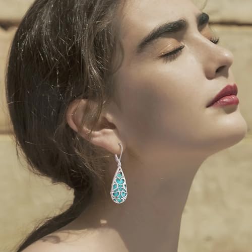 Turquoise Earrings for Women, Vintage Boho Western Turquoise Earrings, 925 Sterling Silver Leverback Teardrop Dangle Earrings for Women, Hypoallergenic Gift for Her​3