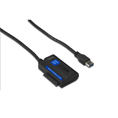 DIGITUS Festplatten-Adapterkabel - USB 3.0 zu SATA3 Konverter - für 2,5/3,5' SSDs/HDDs - 5 Gbit/s Datenübertragungsrate - 1.2m Kabellänge - inkl. Netzteil - Plug & Play - Schwarz