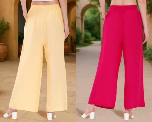 Image of Buy That Trendz Palazzo Pants for Women Rayon Elasticated Regular Fit Flared Wide Leg M to 6XL Pack of 2
