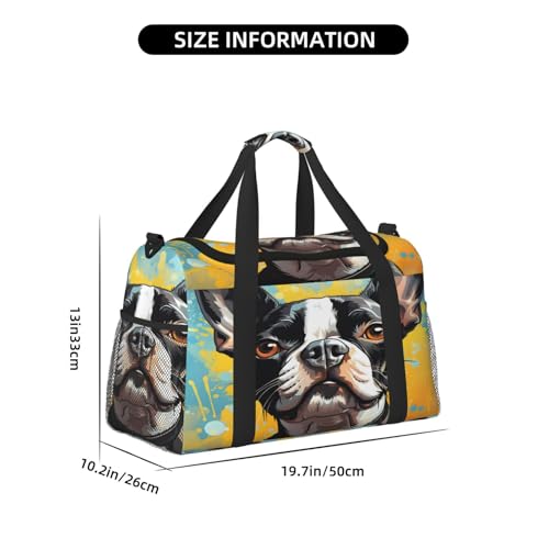 Travel Duffel Bag For Men Women, Boston Terrier Dog Art Painting Carry On Sport Gym Bag With Shoulder Strap Lightweight Waterproof Weekender Bag Overnight Bag4