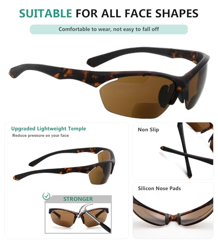 Image of Eyekepper Bifocal Sunglasses for Women Men, Rectangular Frame | Outdoor Sports Bifocal Reading Sunglass, with Readers Built in, Mens Tinted Sun Reader Bifocals, Ladies Cheater,Wrap Half Rim
