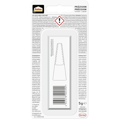 Pattex Sekundenkleber Präzision 2 x 5 g Tube Superkleber, punktgenaues Kleben ohne Nachtropfen, schnelltrocknend, spülmaschinenfester Flüssigkleber