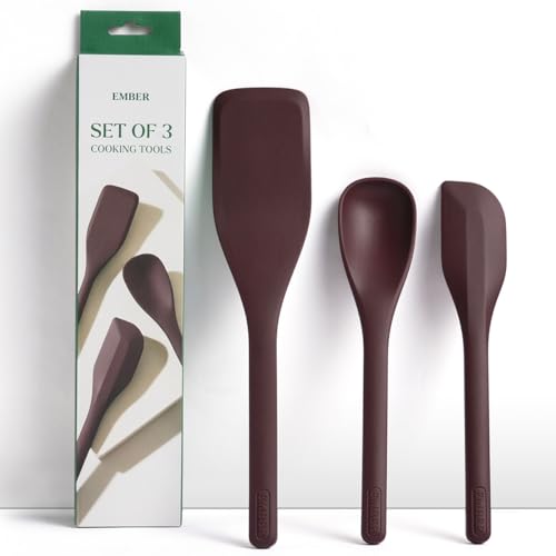 Image of Ember Cookware Silicone Spatula Set of 3 - Stir, Flip & Scraper | Platinum Grade Food Safe | Heat Resistant Up to 230C | Seamless Unibody Design | Wine