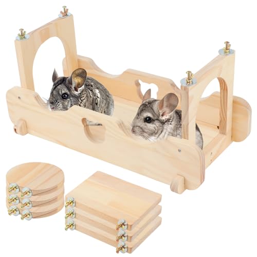 BWOGUE Chinchilla Suspension Bridge Hanging Large Small Animal Wooden Bridge and Platform Chinchilla Ledges and Platforms Set for Sugar Gliders Squirrels Chinchillas Habitat Toy