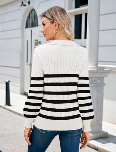Image of JUSTFASHIONNOW Womens Sweaters Polo V Neck Cable Knit Sweater Dressy Casual Pullover Jumper Tops Fall Winter Trendy