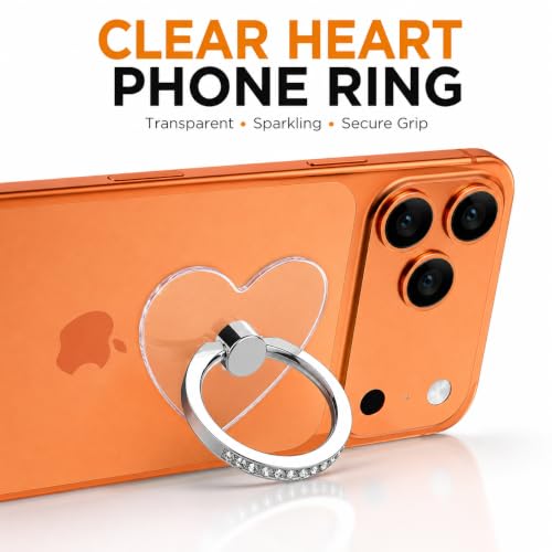 Image of Mizi 2Pack Transparent Heart Phone Ring Holder Kickstand, Bling Crystal Finger Grip Stand with 360 Rotation for iPhone, Samsung, Android Phones & Cases - Silver