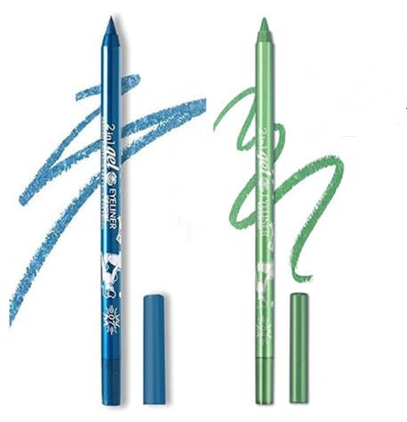 2 Pcs Eyeliner Metallic Glitter Eye Liner Lápiz para Mujeres,Eyeliner Lip Liner impermeable Sombras de ojos Lápiz de cejas Pluma Maquillaje de ojos (07 Azul y 08 Verde)