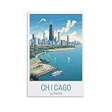 Chicago Illinois Vintage Travel Poster Landscape 08x12inch(20x30cm) Canvas Wall Art Poster Prints, Bedroom Living Room Decoration Painting