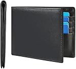 Sigtrenx Slim RFID Blocking Mens Wallet, Genuine Leather Thin Bifold Wallets for Men, Fits 9 Credit Cards with ID Window (Black)