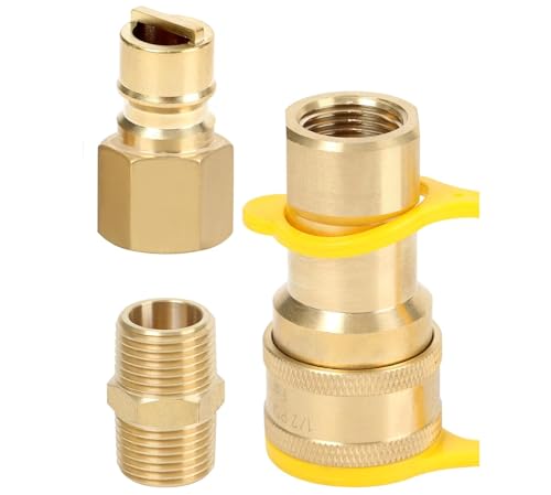 GRILLJOB 1/2 Gas Quick Connect Kit Disconnect Connector with Female Insert Plug and 1/2 x 1/2 Male NPT Fitting Solid Brass 1/2 inch Natural Gas Propane Quick Connect Adapter