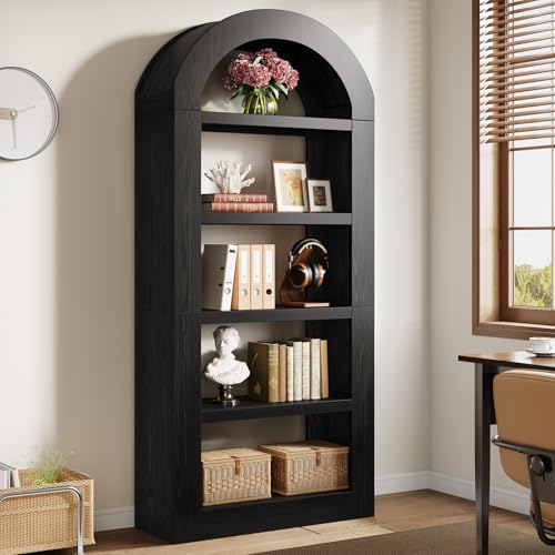 Image of Tribesigns 70.9'' Tall Arched Bookshelf, 5-Tier Open Bookcase Display Shelves Organizer for Living Room, Bedroom, Library, or Office, Black