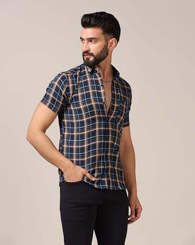 Image of TOPLOT Men's Regular Fit Casual Shirt Checks Design with Spread Collar & Half Sleeves