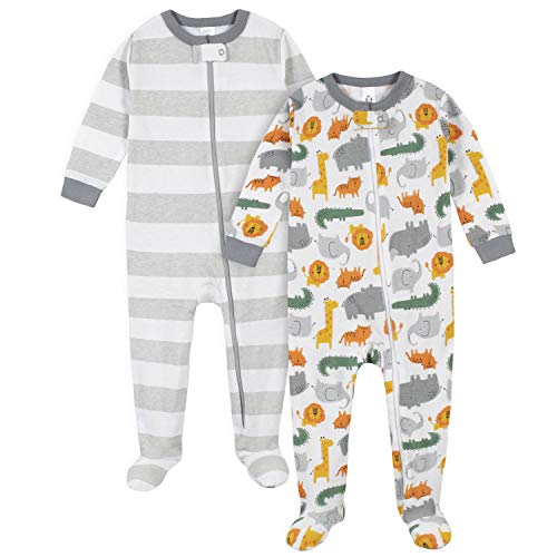 Gerber Baby Boys' 2-Pack Footed Pajamas, Grey Wild, 12 Months