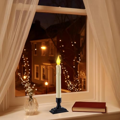 Image of 6 Pcs Sensor Dawn to Dusk Window Candles, Flickering Battery Candles for Windows, Ultra Bright Fake Candle Lights with Black Holders, Led Candlesticks for Xmas Home Decor, Warm Yellow Light