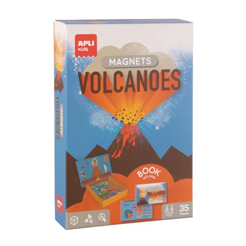 APLI Kids 20140 - Jeu magnétique Volcans pour Enfants avec 35 aimants éducatifs et Un livret explicatif, Apprentissage ludique de la Terre et des Sciences,...