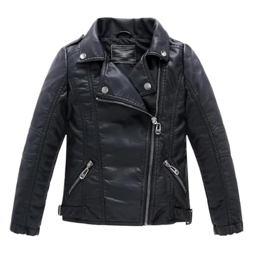 Lengender Blouson Simili Cuir Garçon Fille - Manteau Imitation Cuir - Veste Motard pour Enfant (140)