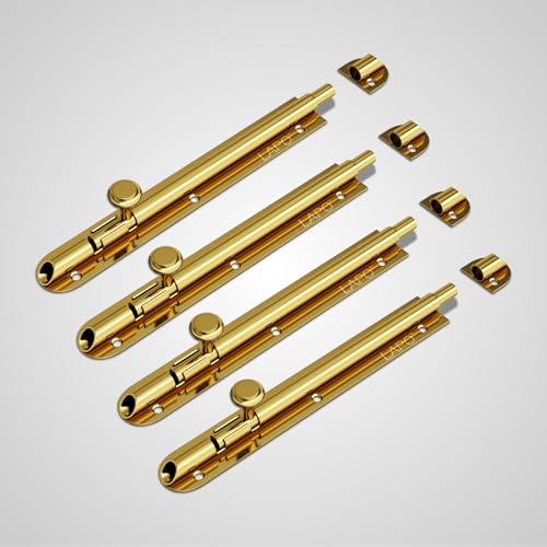 Image of LAPO 4 Pack Heavy Duty Stainless Steel Tower Bolt 8 Inch,Tower Bolt for Main Door and Bathroom, Kundi Door Latch for Bedroom, Chitakni, Tower Bolt for Home,Offices Doors,Window (Gold Finish,Pack of 4)