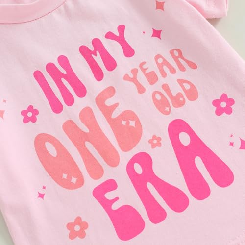 BULINGNA Camiseta Baby Girl First Birthday de verão manga curta In My One Year Old Era, presente de