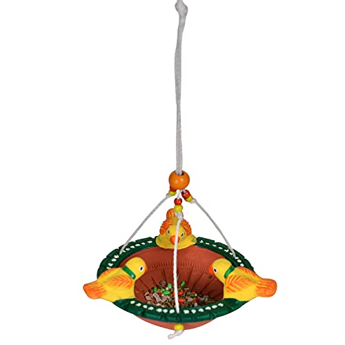 Image of ExclusiveLane Terracotta Bird Feeder Hanging for Balcony|Bird Feeder Water And Food Outdoor Garden Decoration Hanging Bird Feeder for Balcony Bird Feeder Terracotta Decor Backyard Bird Feeder Hanging|