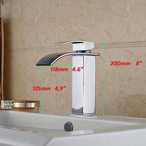 Grifo de latón cromado con caño cascada rectangular para lavabos de diseño exclusivo 3