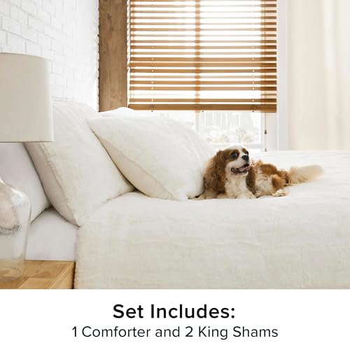 UGG King Size Comforter Set, Luxury Faux Fur Extra Soft King Comforter Set, Oversized Fluffy Reversible Cream Micromink Bedding with 2 Zipper Pillow Shams, Bedroom Decor, Snow White, Alondra by UGG - Image 6