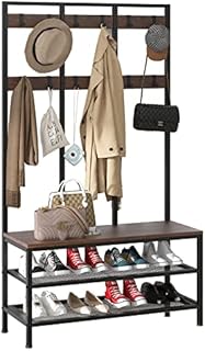 Dripex Large Coat Rack Stand Industrial Coat Stand with 12 Hooks and Shoe Bench Clothes Hat Rack Shelf Metal Frame for Bedroom Living Room Hallway 100x40x184cm (100x40x184cm)