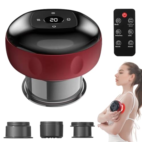 Foreverup 5 in 1 Electric Cupping Set, Cupping Therapy Massager, Rechargeable Gua Sha Massager with Remote Control 3 Cups and 3 Suction Modes for Back Neck Shoulder Pain Relief (Red)