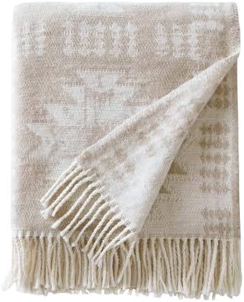 Woolrich Cotton Blend Jacquard Throw with Fringe Edge, Lightweigh...