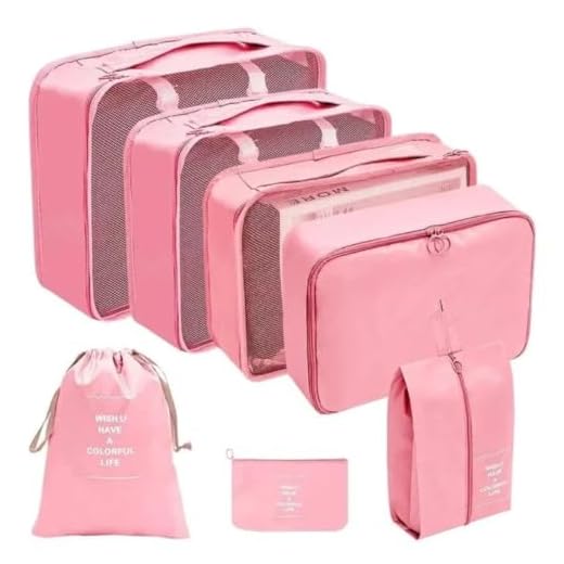 Kit Organizador de Malas Para Viagem Conjunto Organizador de Bagagem 7 Peças Bolsa Organizadora Para Roupas Acessórios Sapato Estojo de Maquiagem Cosméticos (Rosa)