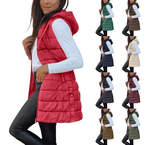 Long Vest for Women Sleeveless Quilted Full Zip Hooded Winter Vests Jacket - image 1