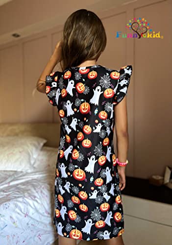 Funnycokid Girls Nightgowns Pajamas Dress 3D Printed Flutter Sleeve Sleepwear Nightdress Nightshirt for 5-12 Years3