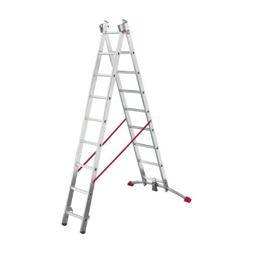 Hailo ProfiLOT.2 - Escalera industrial 2 tramos de aluminio con estabilizador curvo LOT-SYSTEM (2 x 9 peldaños)
