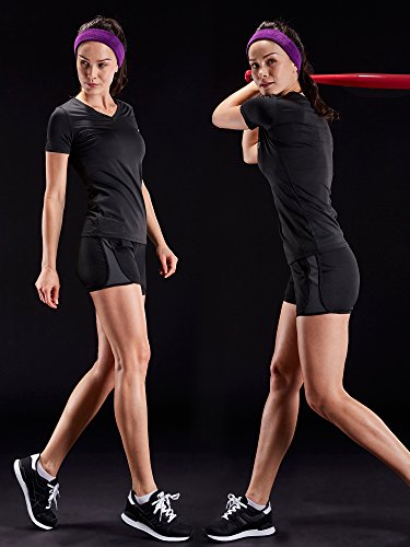 Neleus Women's 3 Pack V Neck Compression Running Shirt Workout Clothes,8016,Black/Grey/Burgundy,Large #TOP6